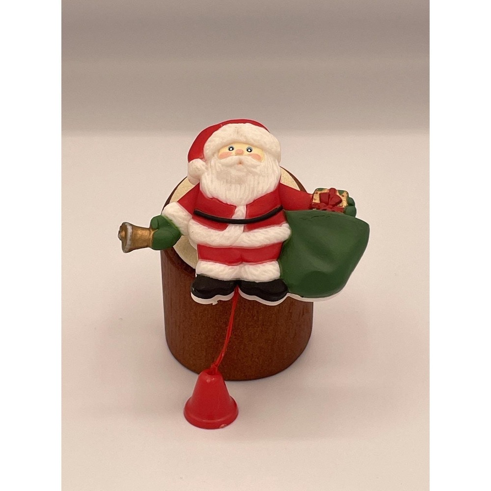 Vintage Hallmark Santa Claus Skating Christmas Pin Brooch Dangling Bell Retro